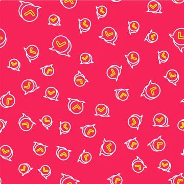 Line Check mark in speech bubble icon isolated seamless pattern on red Stock Illustration