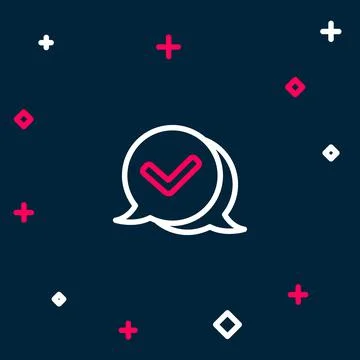 Line Check mark in speech bubble icon isolated on blue background. Security Stock Illustration