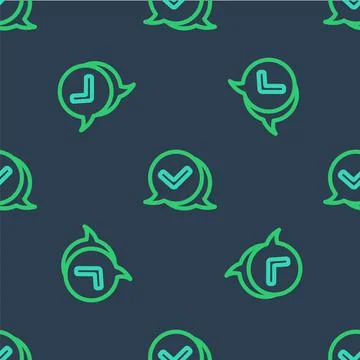 Line Check mark in speech bubble icon isolated seamless pattern on blue Stock Illustration