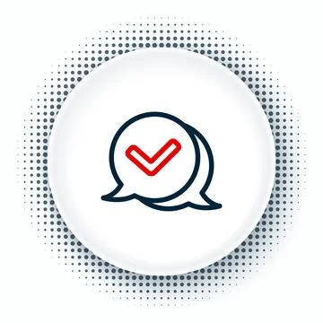 Line Check mark in speech bubble icon isolated on white background. Security Stock Illustration