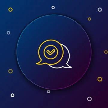 Line Check mark in speech bubble icon isolated on blue background. Security Stock Illustration