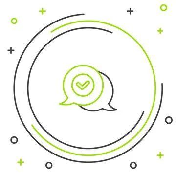 Line Check mark in speech bubble icon isolated on white background. Security Stock Illustration