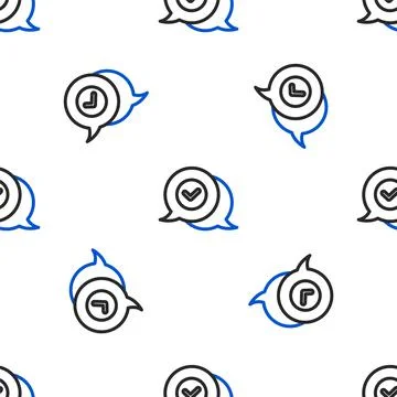 Line Check mark in speech bubble icon isolated seamless pattern on white Stock Illustration