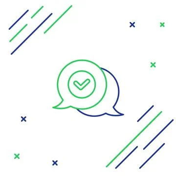 Line Check mark in speech bubble icon isolated on white background. Security, Stock Illustration
