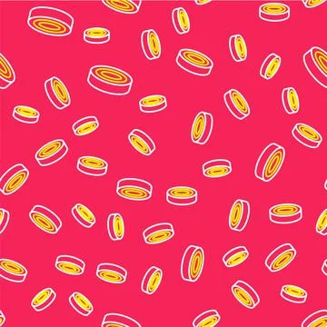 Line Checker game chips icon isolated seamless pattern on red background. Vector Stock Illustration