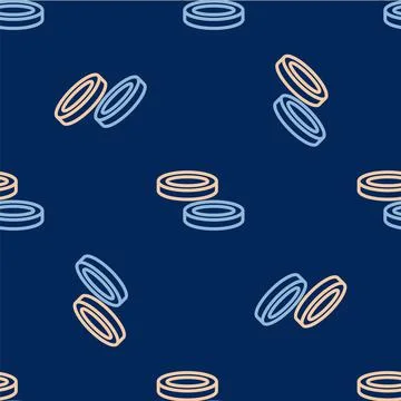 Line Checker game chips icon isolated seamless pattern on blue background Stock Illustration