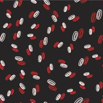 Line Checker game chips icon isolated seamless pattern on black background Illustrazione stock