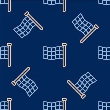 Line Checkered flag icon isolated seamless pattern on blue background. Racing Stock Illustration