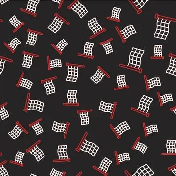 Line Checkered flag icon isolated seamless pattern on black background. Racing Stock Illustration