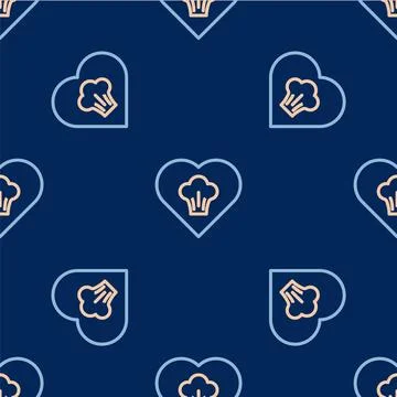 Line Chef hat icon isolated seamless pattern on blue background. Cooking symbol 스톡 일러스트