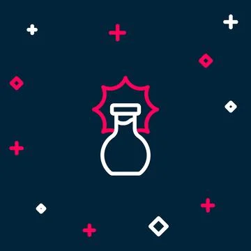 Line Chemical experiment, explosion in the flask icon isolated on blue back.. Stock Illustration