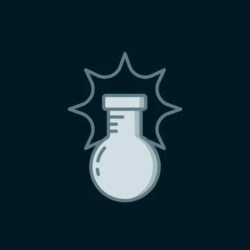 Line Chemical experiment, explosion in the flask icon isolated on black bac.. Stock Illustration