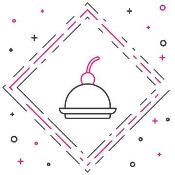 Line Cherry cheesecake slice with fruit topping icon isolated on white Stock Illustration