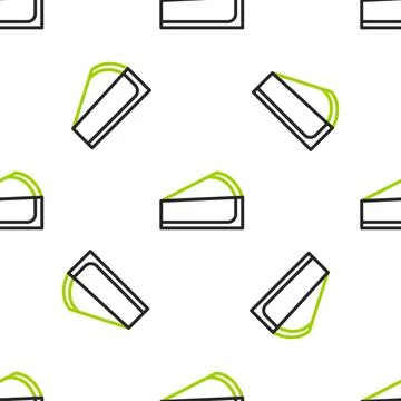 Line Cherry cheesecake slice with fruit topping icon isolated seamless pattern Stock Illustration