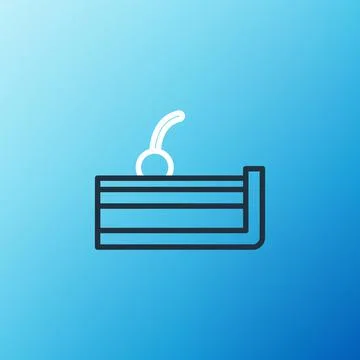 Line Cherry cheesecake slice with fruit topping icon isolated on blue background Stock Illustration