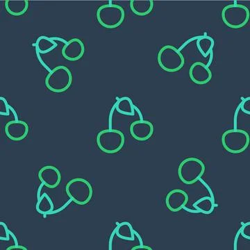 Line Cherry icon isolated seamless pattern on blue background. Fruit with leaf Stock Illustration