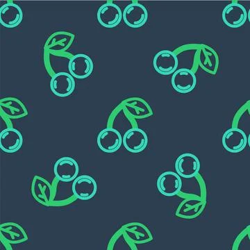 Line Cherry icon isolated seamless pattern on blue background. Fruit with leaf Stock Illustration