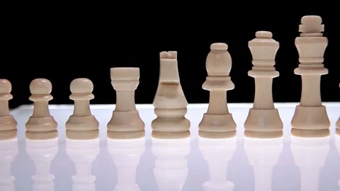 Line of chess pieces of white Stock Footage