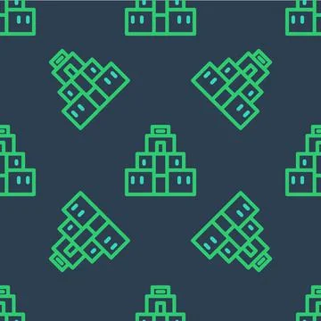 Line Chichen Itza in Mayan icon isolated seamless pattern on blue background Stock Illustration