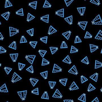 Line Chichen Itza in Mayan icon isolated seamless pattern on black background Stock Illustration