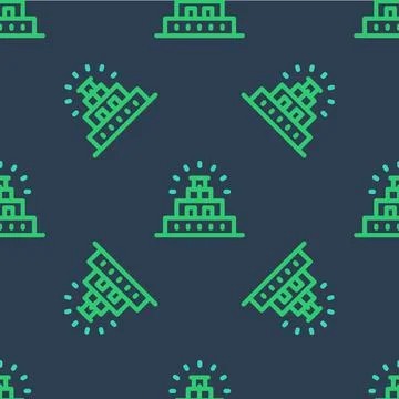 Line Chichen Itza in Mayan icon isolated seamless pattern on blue background Stock Illustration