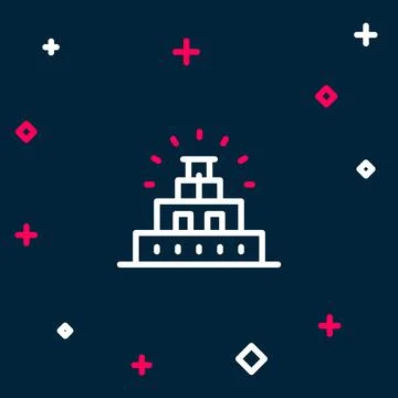 Line Chichen Itza in Mayan icon isolated on blue background. Ancient Mayan Ilustración de archivo