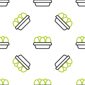 Line Chicken egg in box icon isolated seamless pattern on white background Stock Illustration