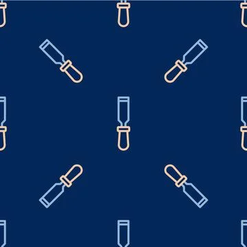 Line Chisel tool for wood icon isolated seamless pattern on blue background Stock Illustration