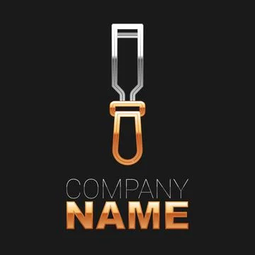 Line Chisel tool for wood icon isolated on black background. Colorful outline イラスト素材