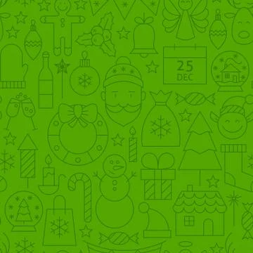 Line Christmas Green Seamless Pattern Stock Illustration