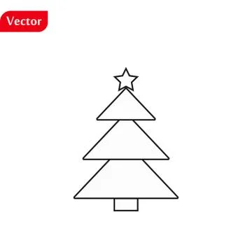 Line christmas tree icon, vector flat design symbol isolated on white backgro Stock Illustration