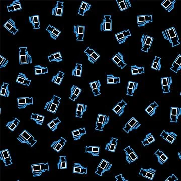 Line Cinema camera icon isolated seamless pattern on black background. Video Stock Illustration