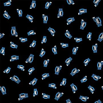 Line Cinema camera icon isolated seamless pattern on black background. Video イラスト素材