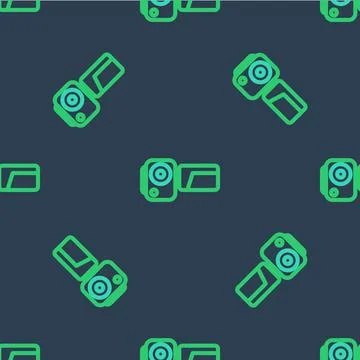 Line Cinema camera icon isolated seamless pattern on blue background. Video イラスト素材