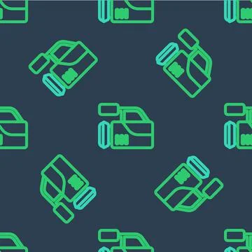 Line Cinema camera icon isolated seamless pattern on blue background. Video Stockillustratie