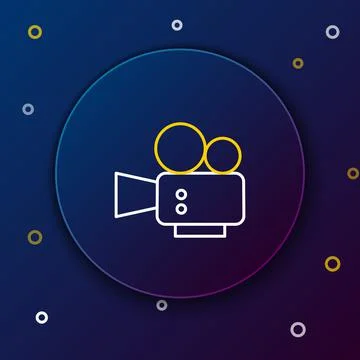 Line Cinema camera icon isolated on blue background. Video camera. Movie sign Stock Illustration