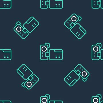 Line Cinema camera icon isolated seamless pattern on black background. Video Stock Illustration