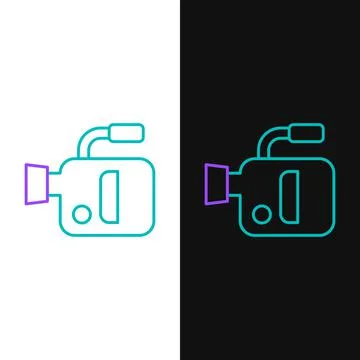 Line Cinema camera icon isolated on white and black background. Video camera. Stock Illustration