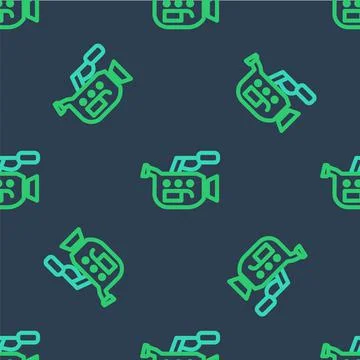 Line Cinema camera icon isolated seamless pattern on blue background. Video c イラスト素材
