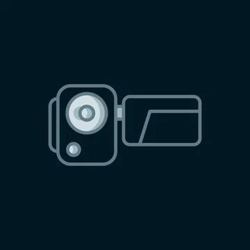 Line Cinema camera icon isolated on black background. Video camera. Movie s.. Stock Illustration
