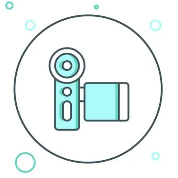 Line Cinema camera icon isolated on white background. Video camera. Movie s.. Stock Illustration
