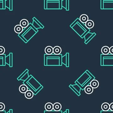 Line Cinema camera icon isolated seamless pattern on black background. Vide.. Stockillustratie