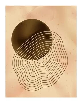 Line circle boho poster. Abstract watercolor background, lines and round Stock Illustration