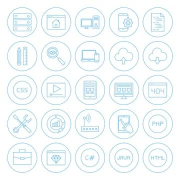 Line Circle Coding Icons Stock Illustration