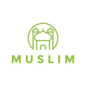 Line circle with dome mosque green logo design vector graphic symbol icon i.. Stock Illustration
