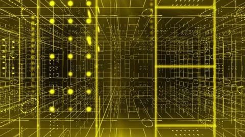 Line circle light 3d pan technology background 4K LOOP yellow Stock Footage 103849025