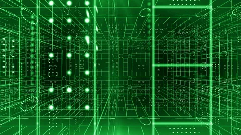 Line circle light 3d pan technology background 4K LOOP green Stock Footage 103850041