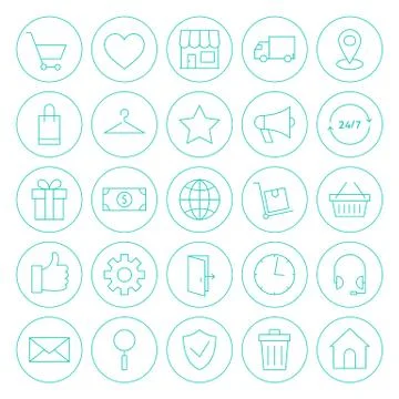 Line Circle Online Shopping E-commerce Website Icons Set Stock Illustration