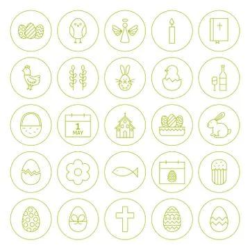Line Circle Orthodox Easter Icons Set Stock Illustration