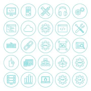 Line Circle Programming Icons Illustrazione stock